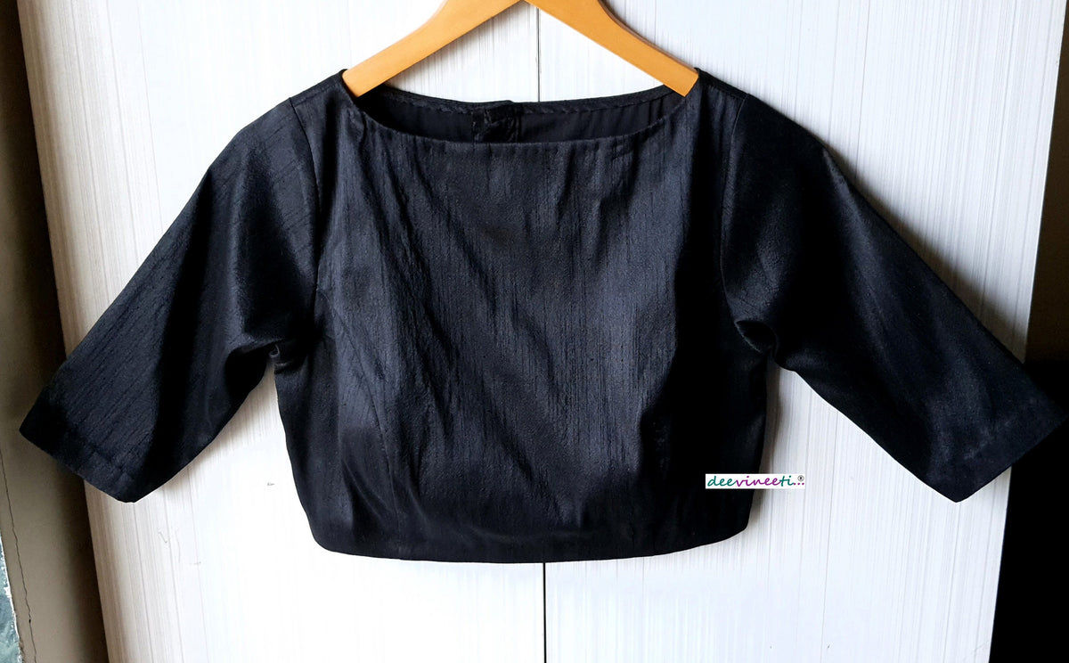 Raw Silk Blouse Boat Neck Half Sleeves DVBL_062