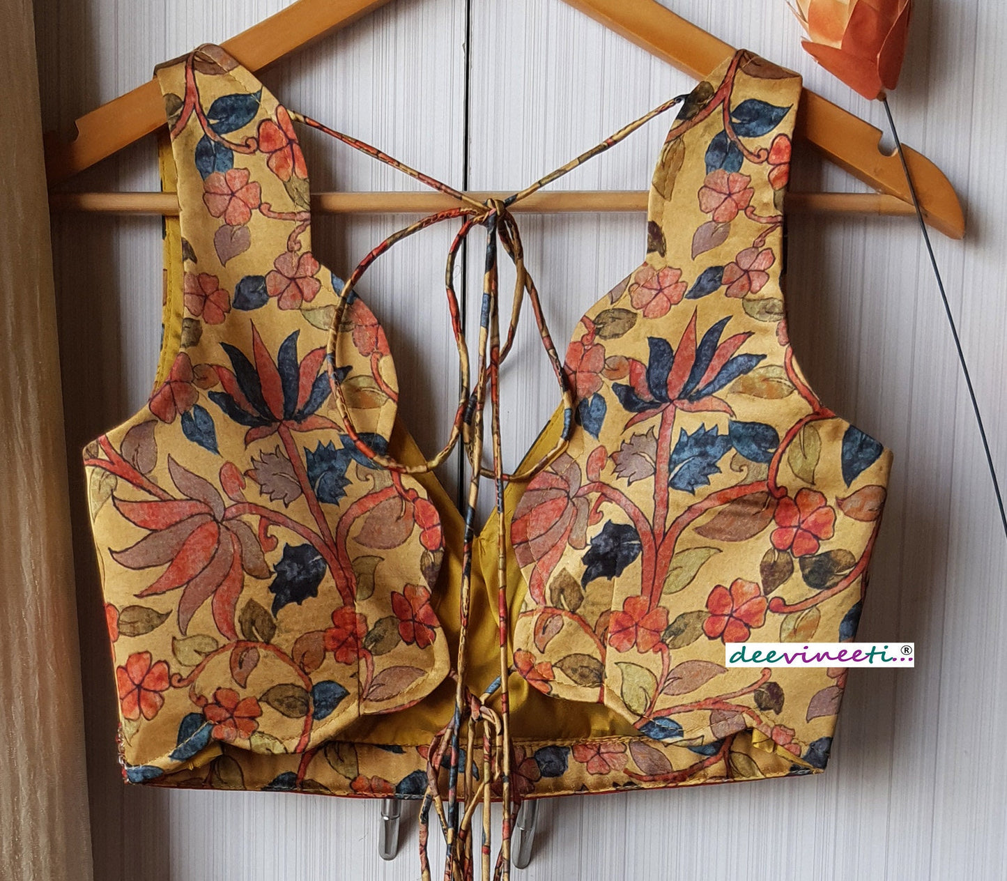 Medallion Yellow Printed  Scallop Neck Blouse DVBL_241