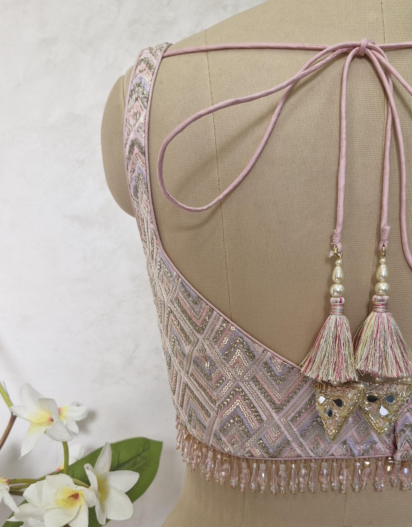 Pink Embroidered Semi Sweetheart Neck  Blouse DVBL_414