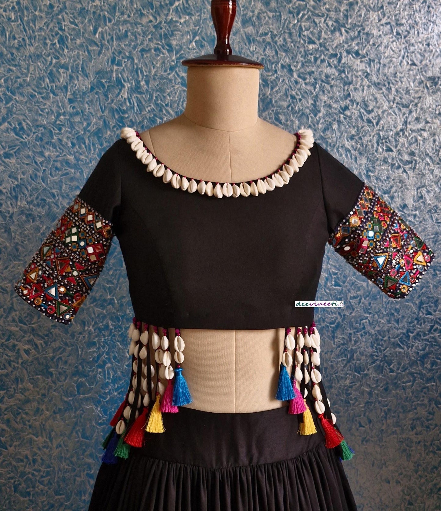 Black Modal Cotton Mirror Embroidered Dandiya Blouse DVBL_375