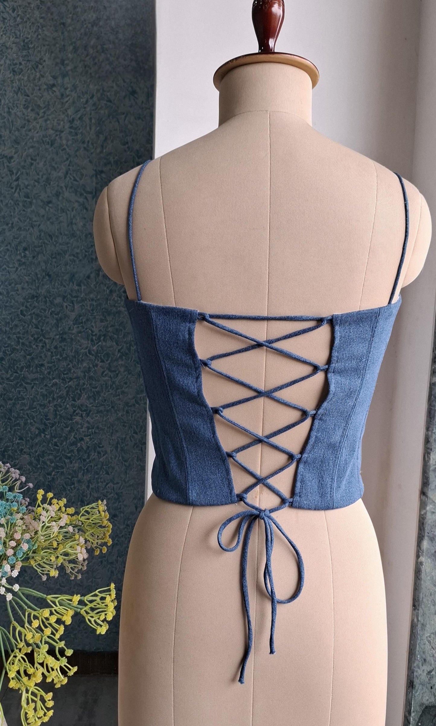 Blue Denim Spaghetti Corset Blouse DVCB_003