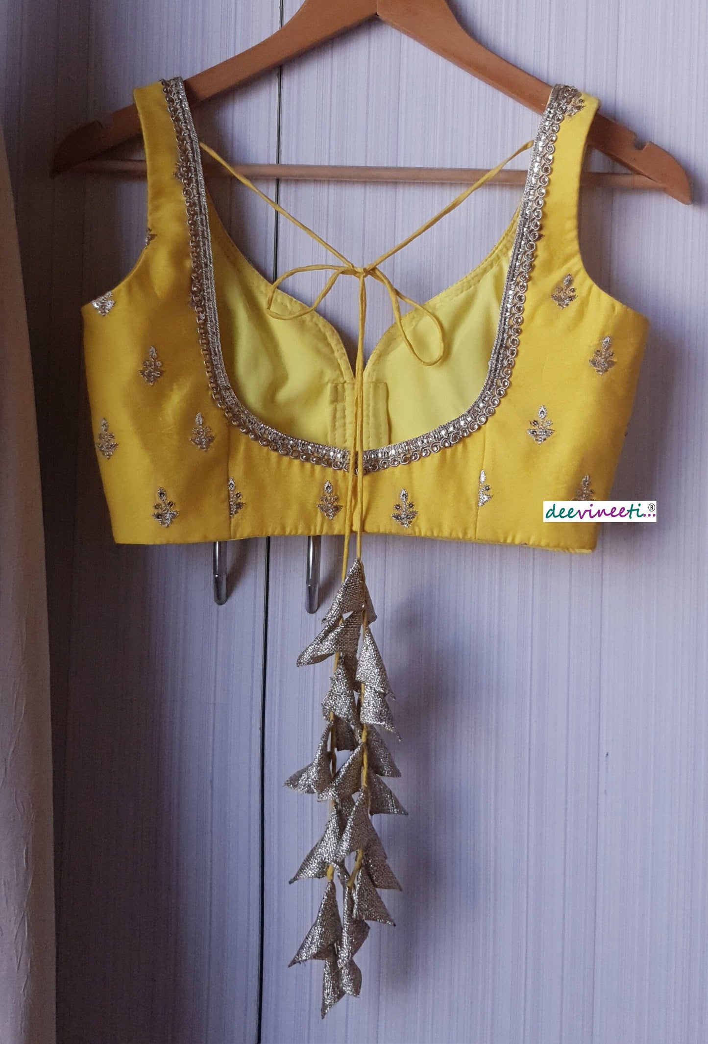 Yellow Embroidered Chanderi Deep Sweetheart Neck Blouse DVBL_141
