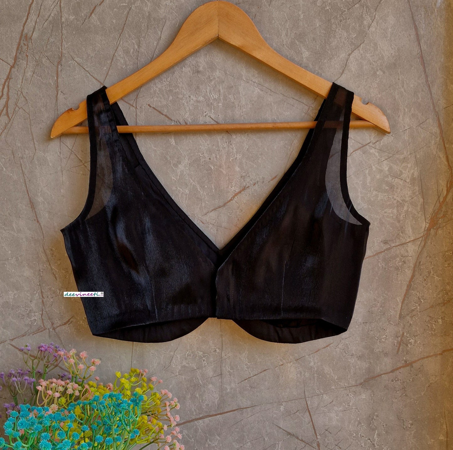 Black Organza V Neck Blouse DVBL_329