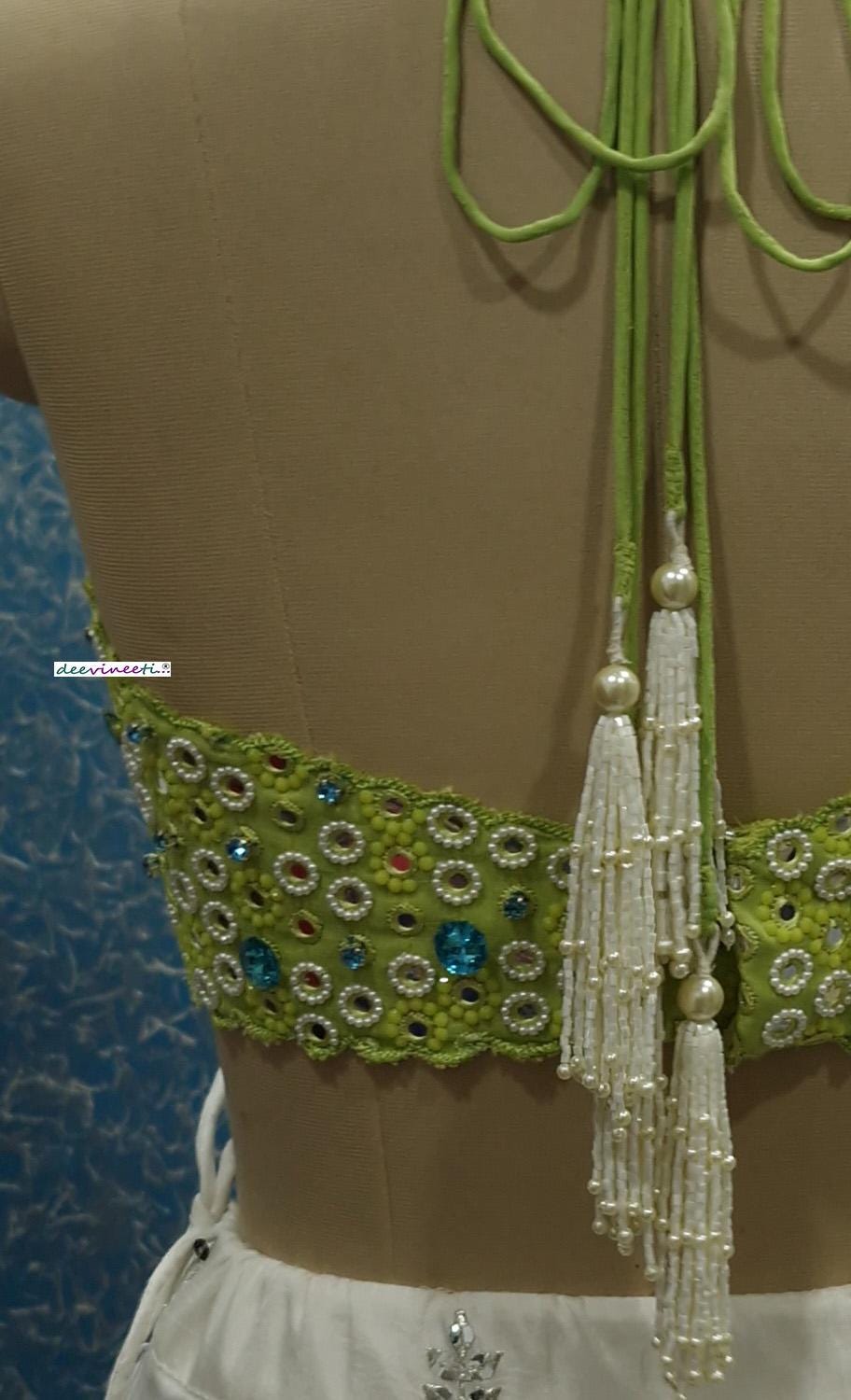 Hand Embroidered Lime Green Halter Blouse DVBL_386