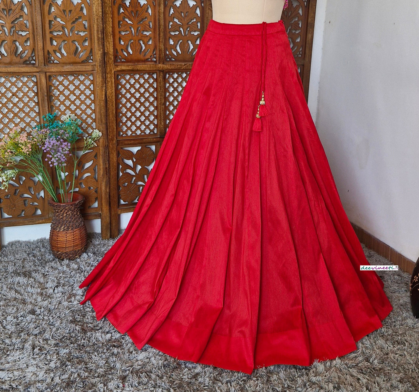 Solid Blended Raw Silk Lehenga Skirt DVLS_030
