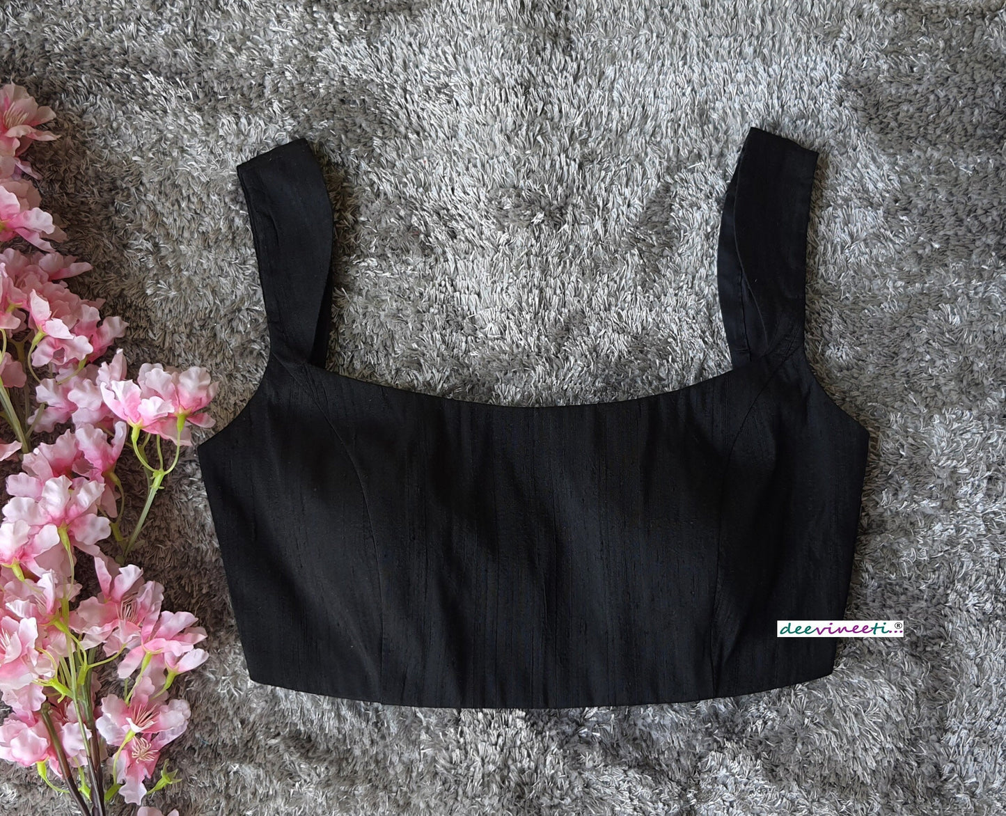 Black Pure Raw Silk Blouse DVBL_256