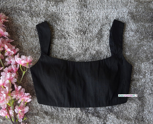 Black Pure Raw Silk Blouse DVBL_256
