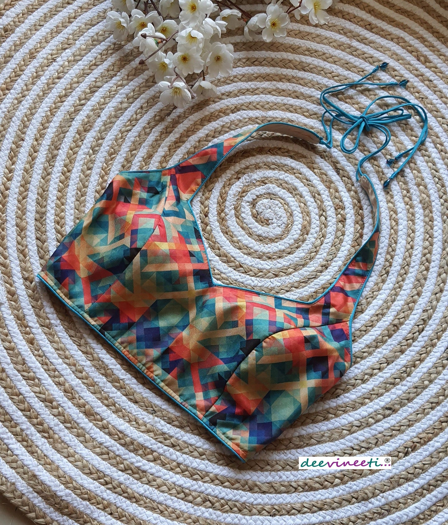 Multicolor Printed Khadi Silk Halter Neck Blouse DVBL_074