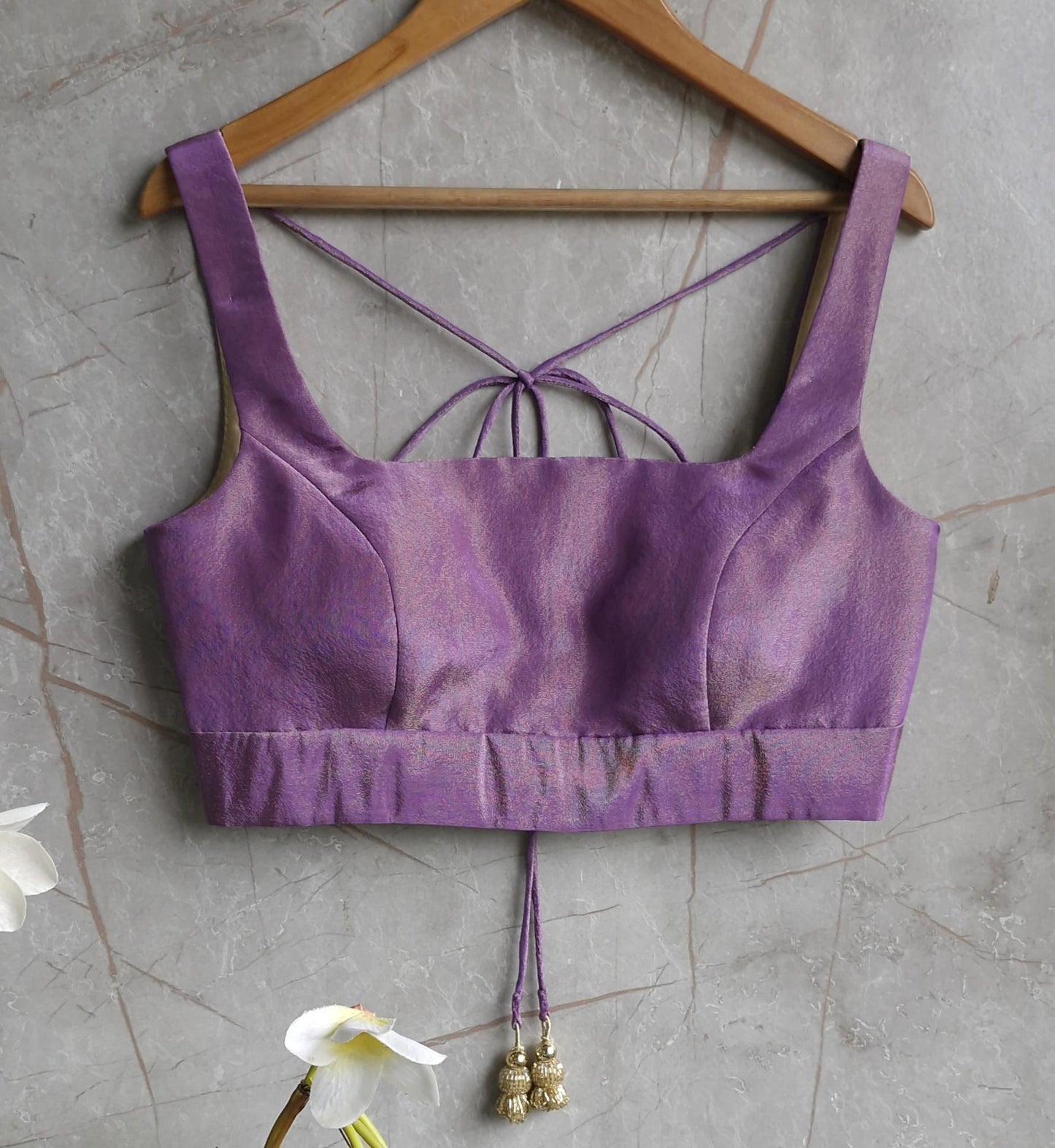 Purple Tissue Silk Square Neck Blouse DVBL_439