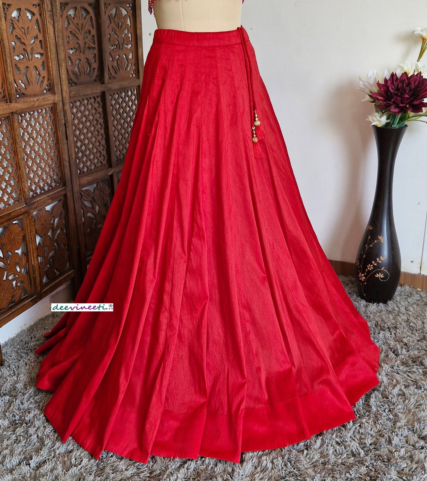 Solid Blended Raw Silk Lehenga Skirt DVLS_030