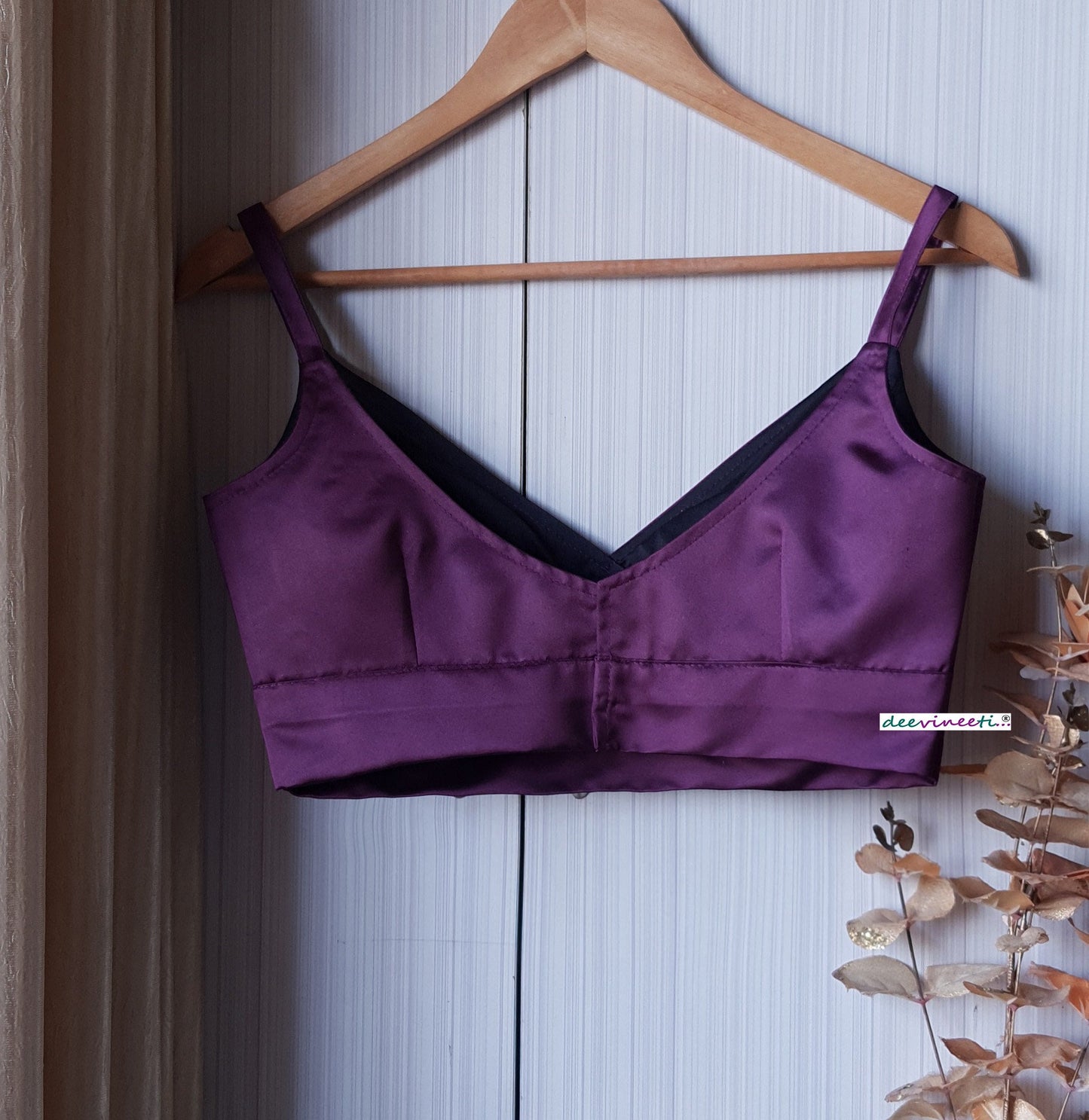 Wine Satin Blouse V Neck DVBL_248