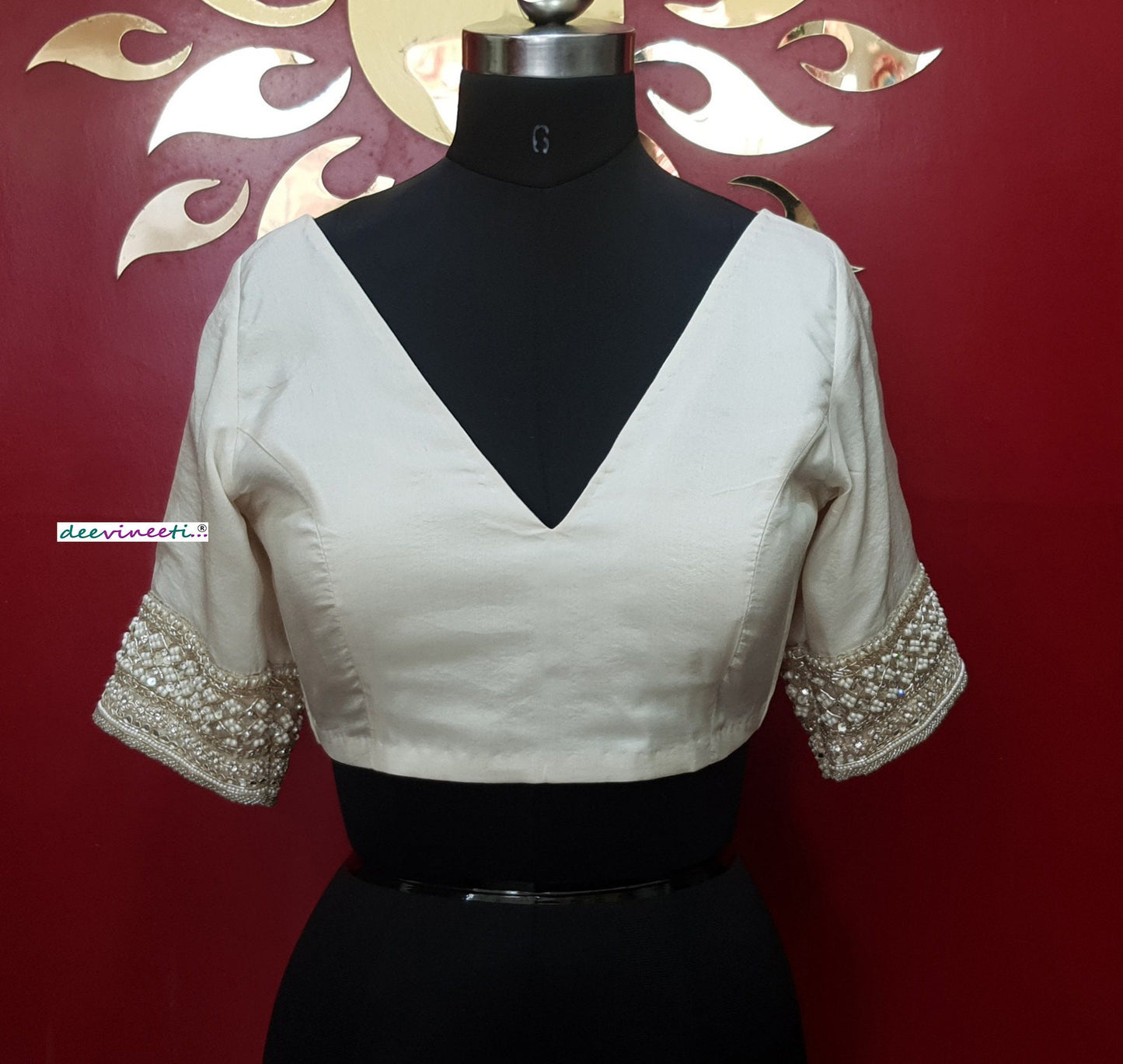 Ivory Pure Dupion Silk Embroidered Blouse DVBL_257