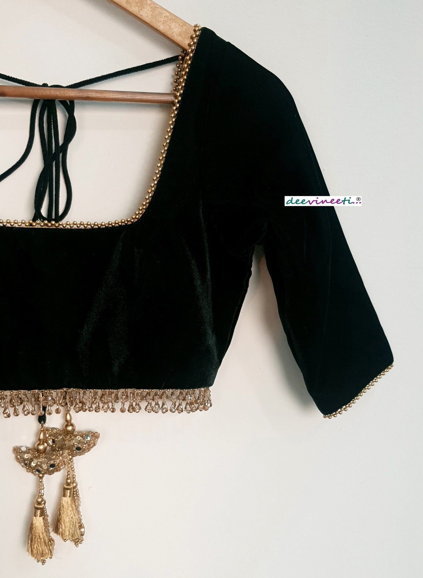 Dark Green Velvet Square Neck Blouse DVBL_328