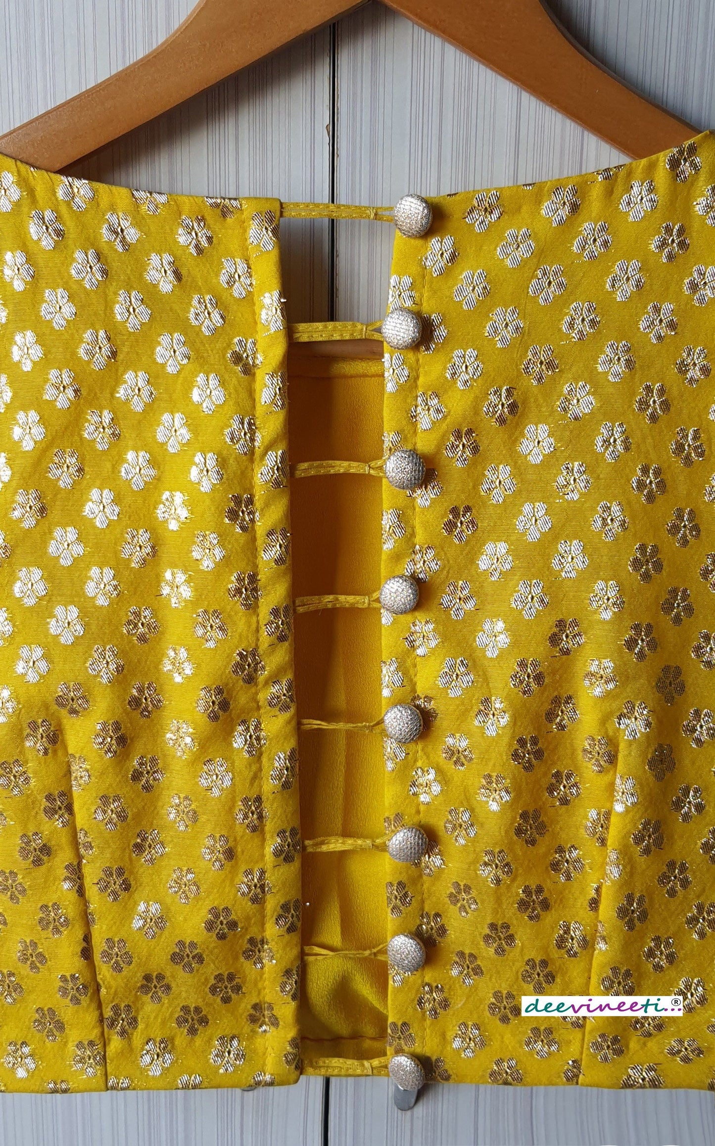 Yellow Chanderi Brocade Boat Neck Blouse. DVBL_068