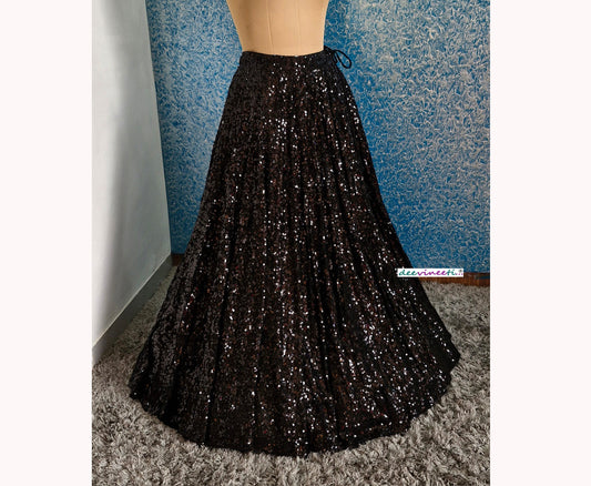 Black Sequins Lehenga Skirt DVLS_040