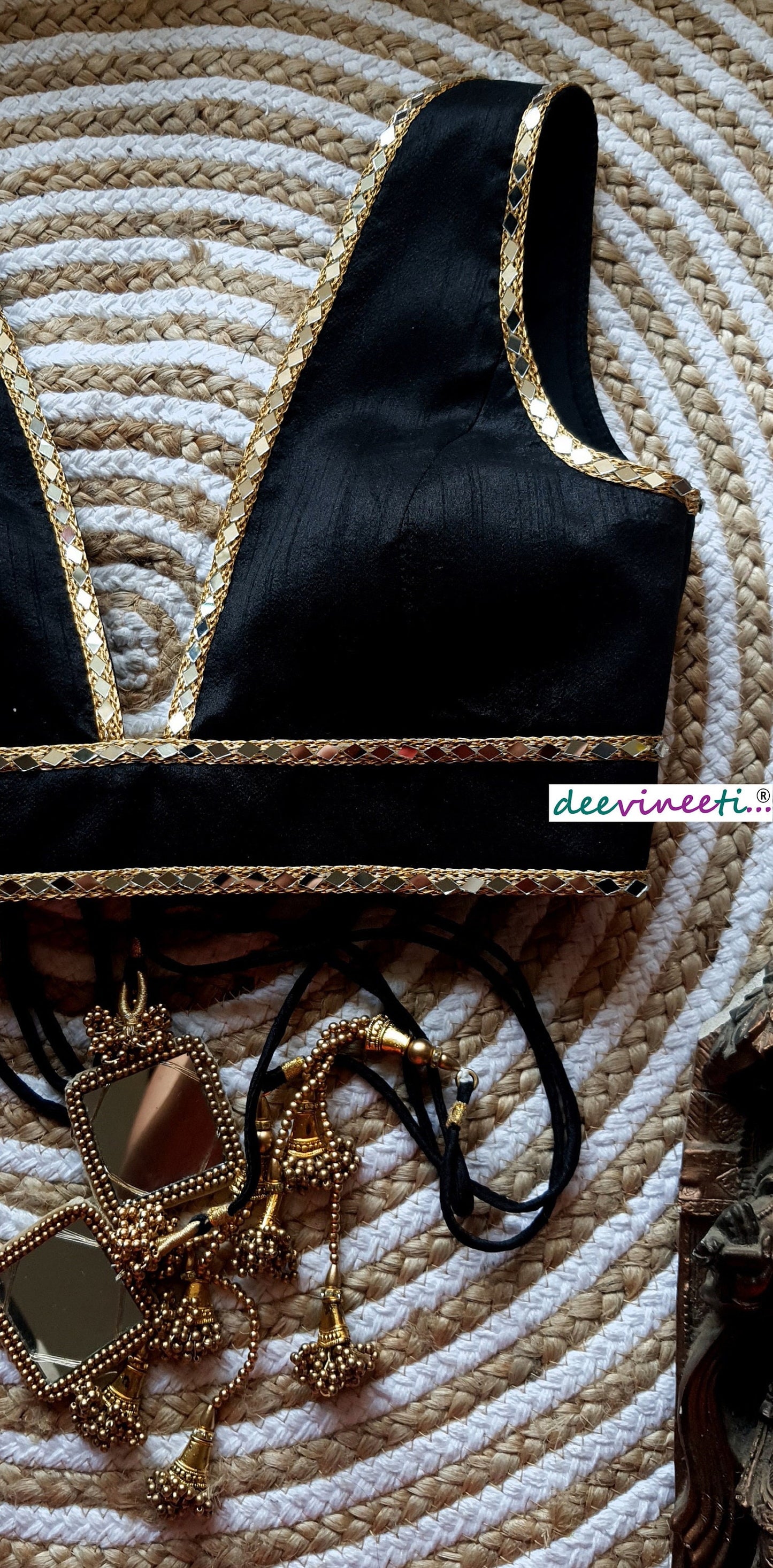 Raw Silk Plunge Neck Embellished Blouse  DVBL_099