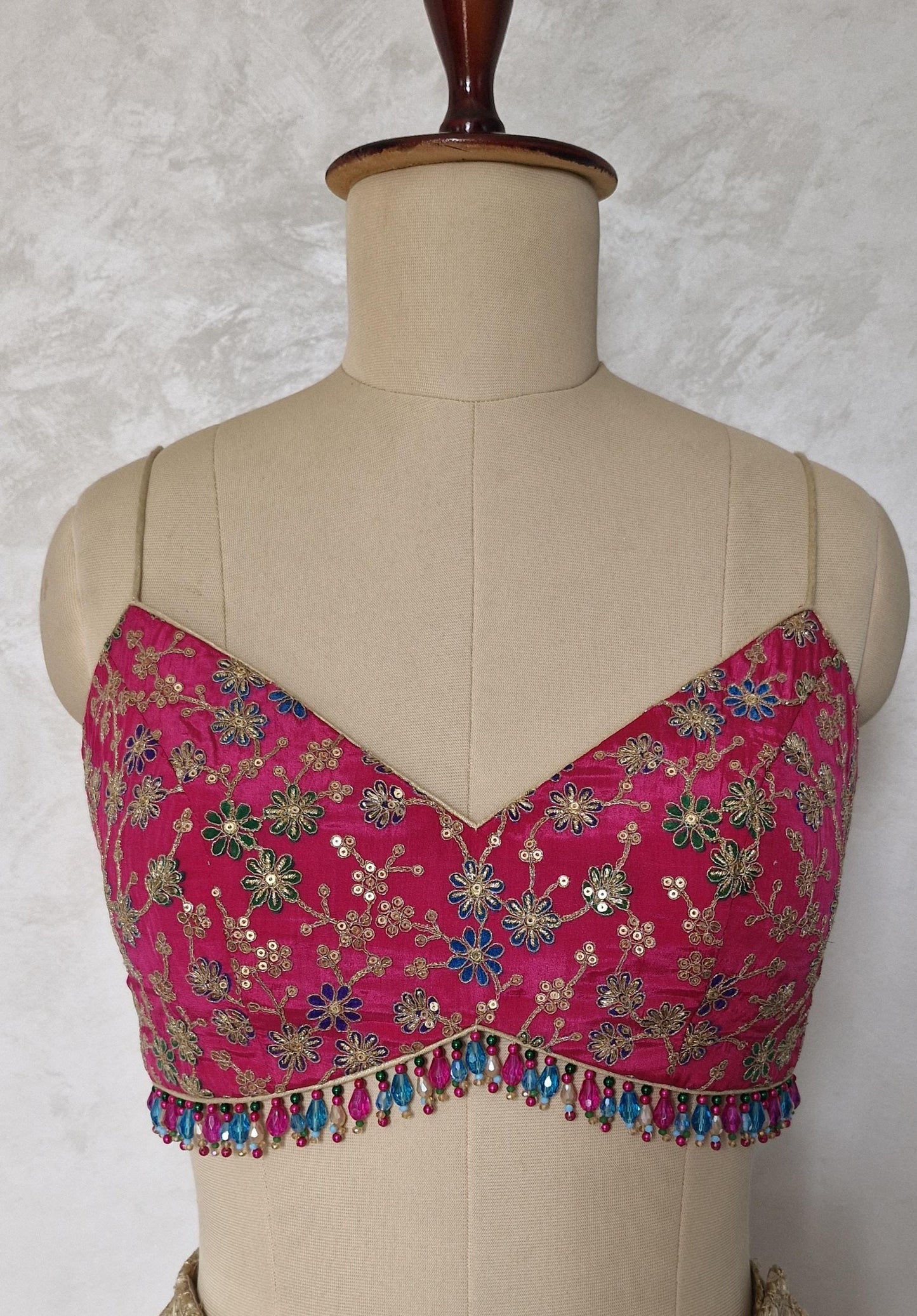 Magenta Pink Embroidered Spaghetti Blouse DVBL_443
