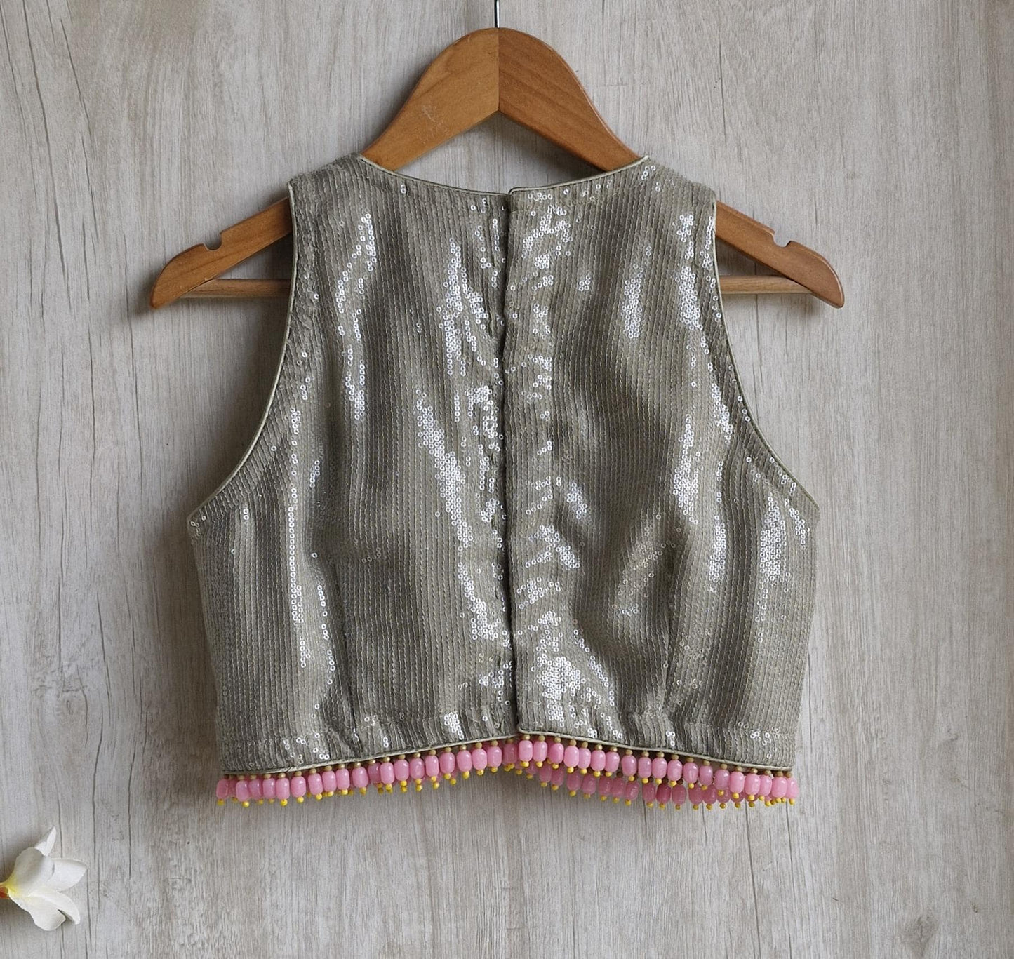 Sequins Embroidered Greenish Grey Blouse DVBL_453