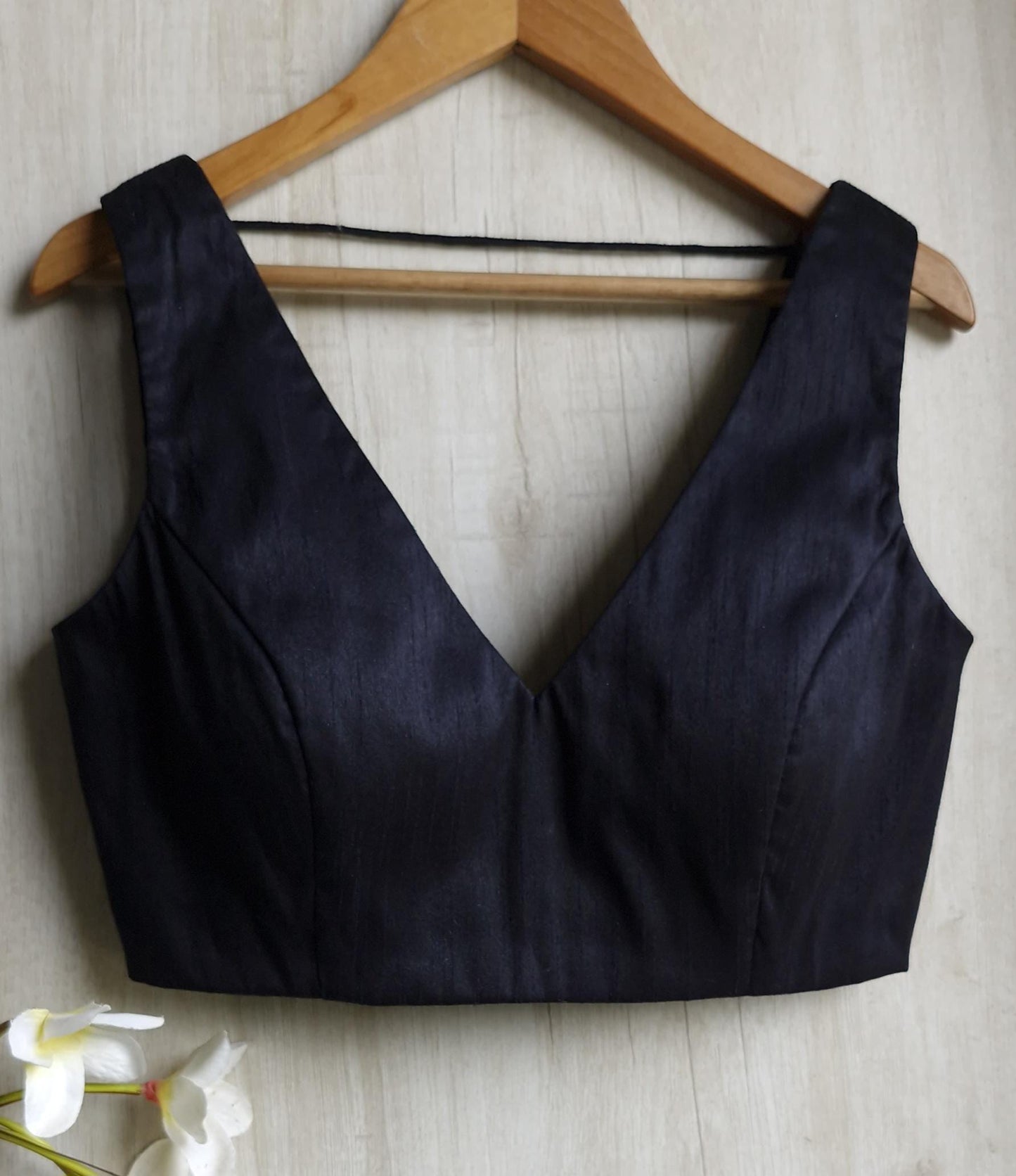 Raw Silk V Neck Solid Blouse DVBL_003