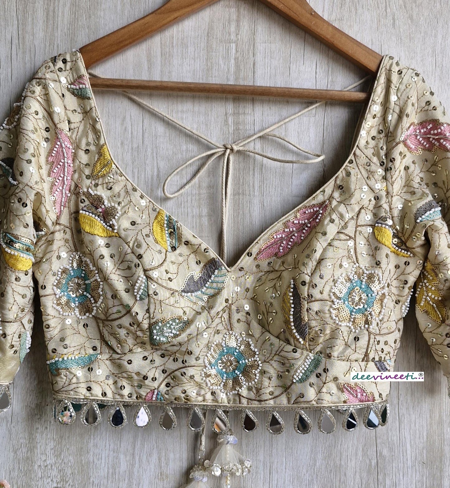 Light Gold Embroidered Tissue Silk Blouse DVBL_377