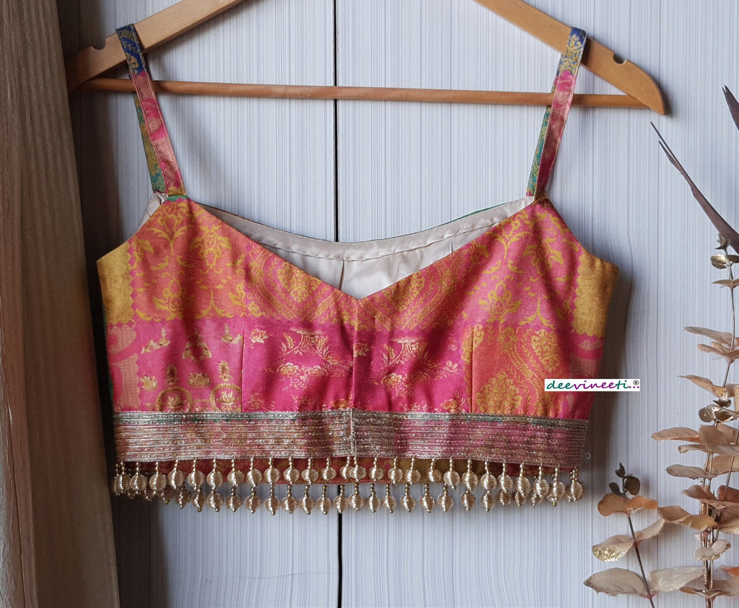 Multicolor Khadi Silk Spaghetti Blouse DVBL_243