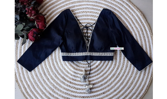 Raw Silk Plunge Neckline Three-fourth Sleeves Blouse  DVBL_163