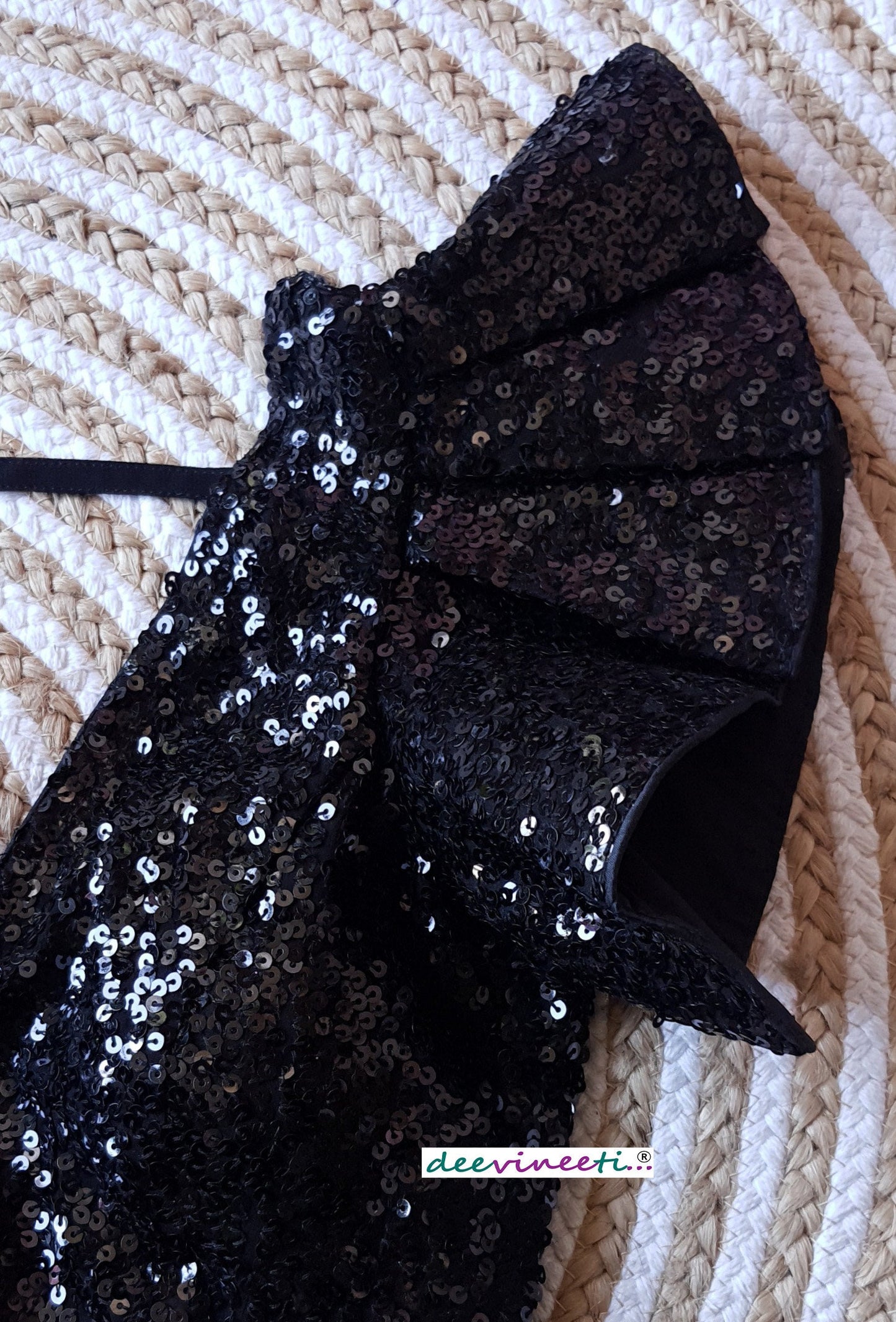 Sequins Deep V Neck Ruffled Sleeves Blouse DVBL_225
