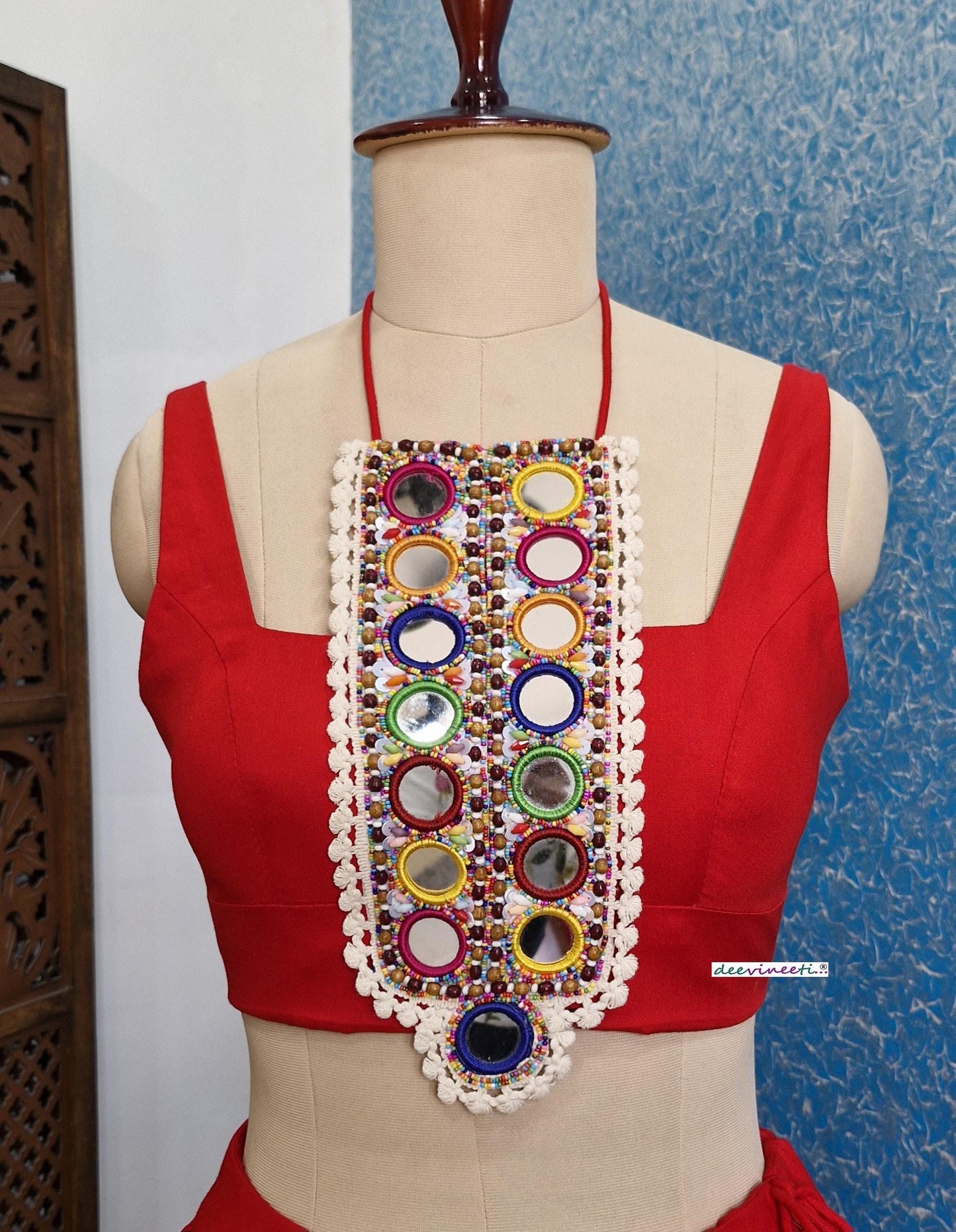 Red Cotton Mirror Embroidered Dandiya Blouse DVBL_376