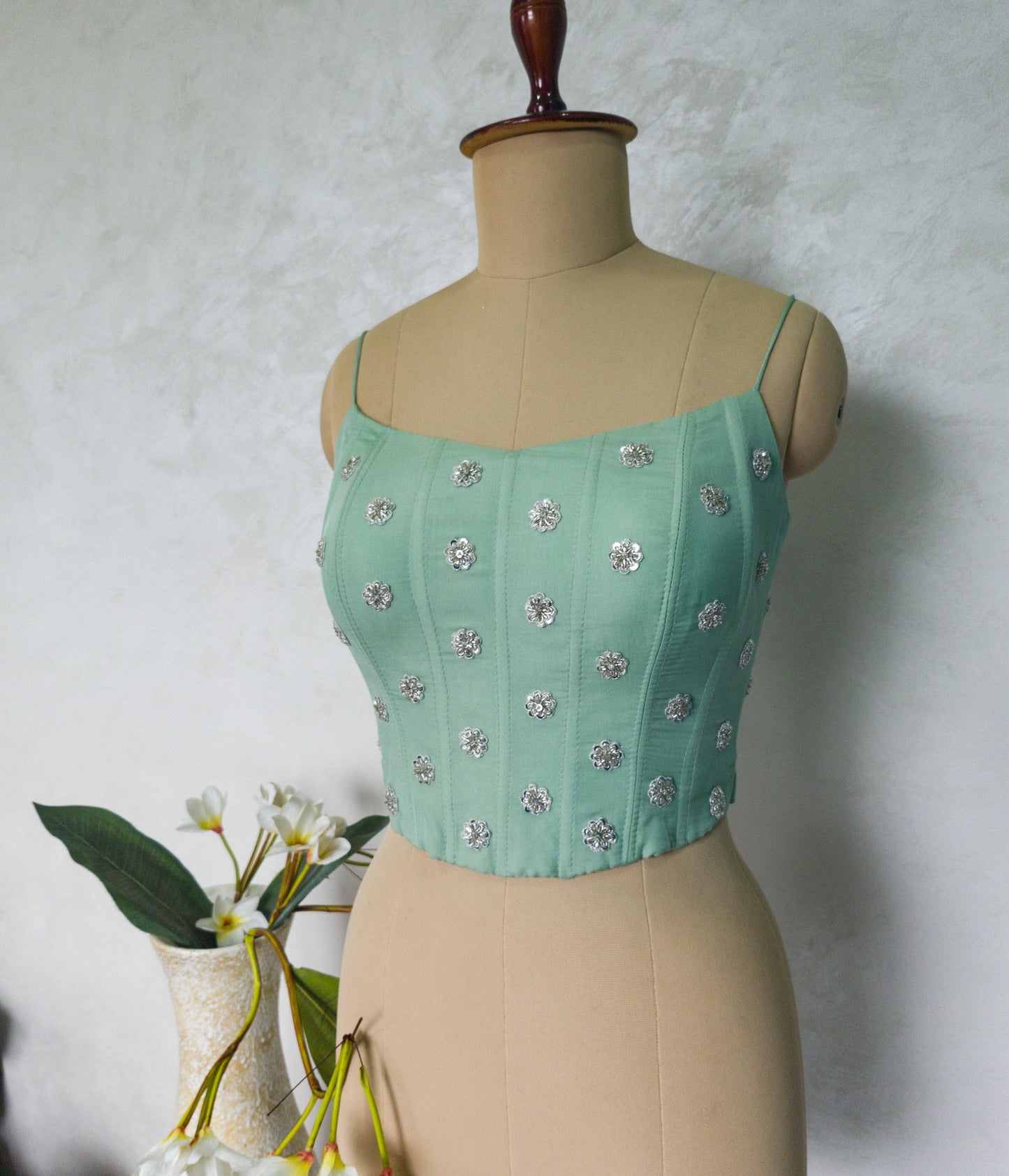 Mint Green Viscose Organza Spaghetti Corset Blouse DVCB_006