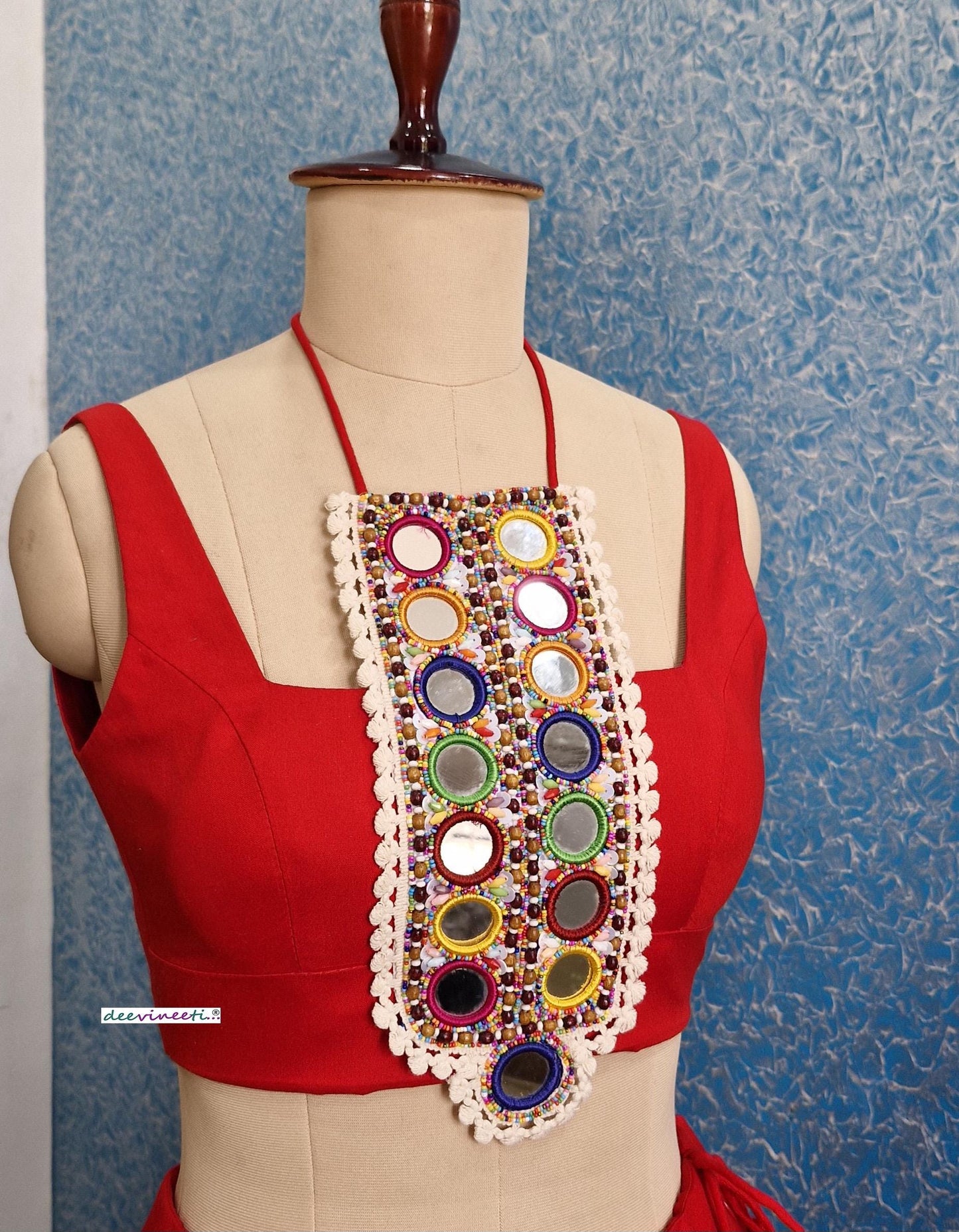 Red Cotton Mirror Embroidered Dandiya Blouse DVBL_376
