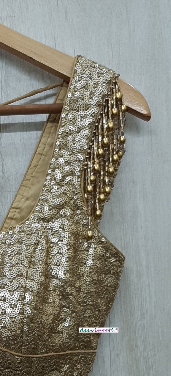 Gold Sequins Embroidered Sweetheart Neck Blouse DVBL_230