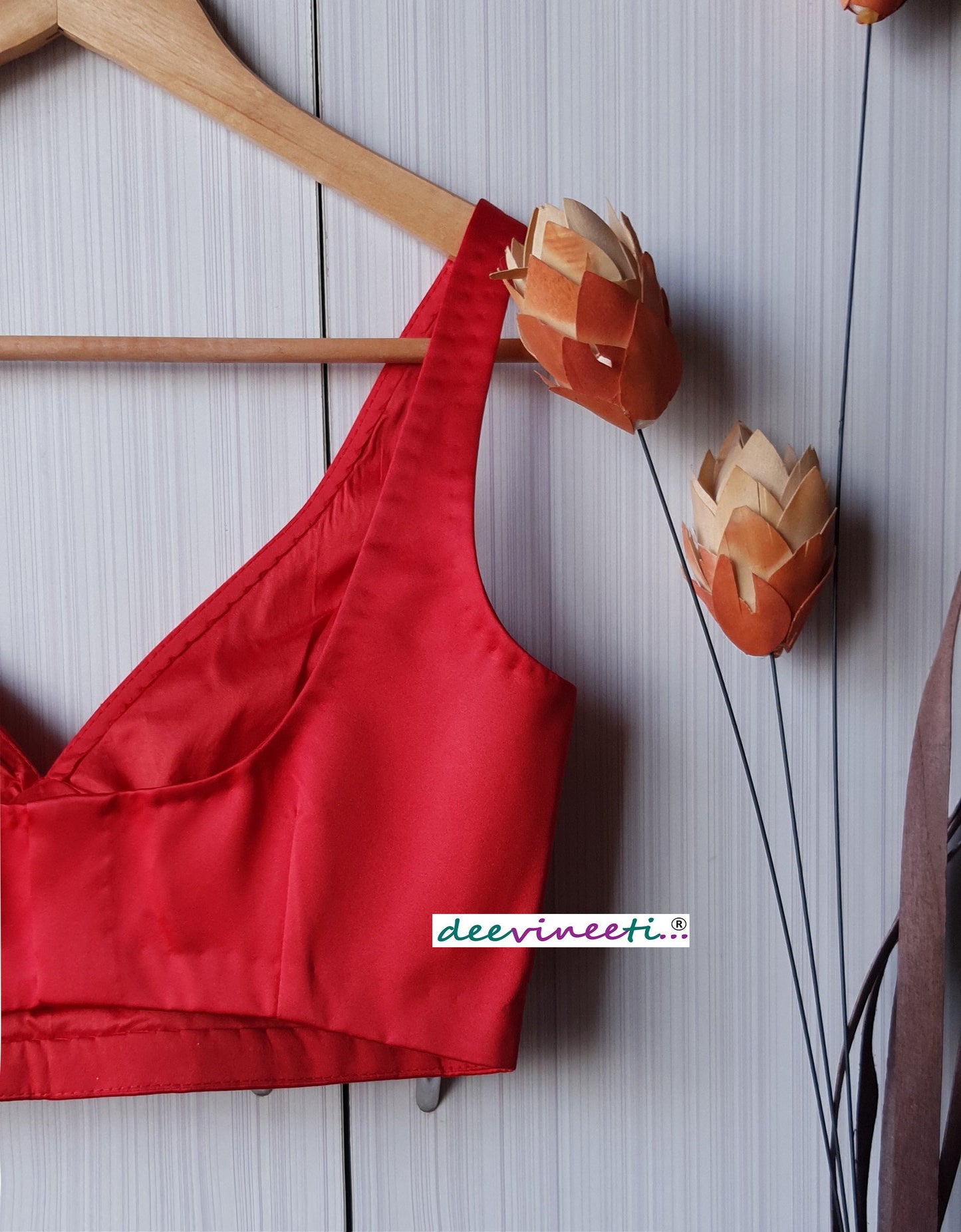 Red Satin Blouse Deep Sweetheart Neck Sleeveless DVBL_240