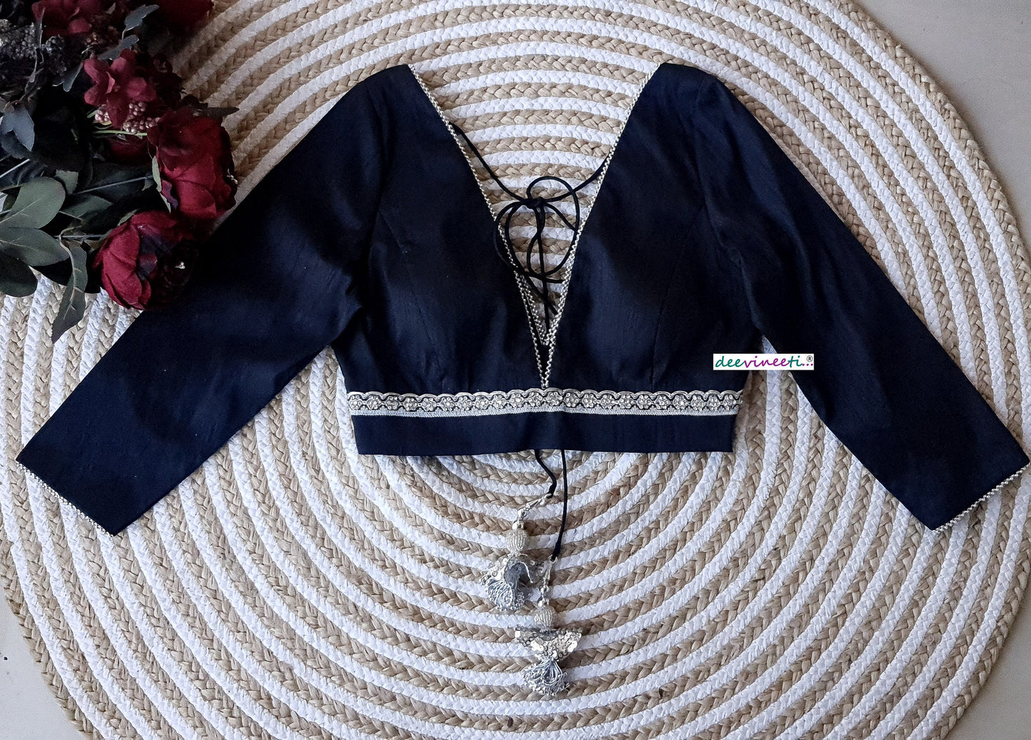 Raw Silk Plunge Neckline Three-fourth Sleeves Blouse  DVBL_163