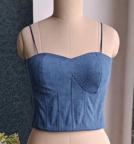 Blue Denim Spaghetti Corset Blouse DVCB_003