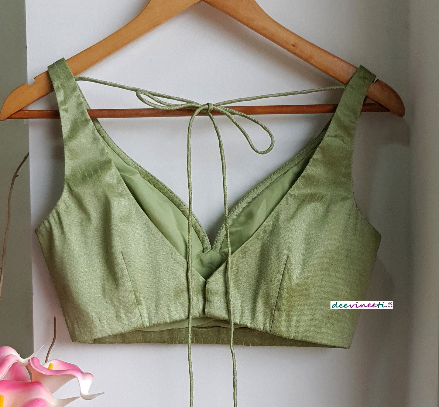 Raw Silk Deep Sweetheart Neck Solid Blouse DVBL_271