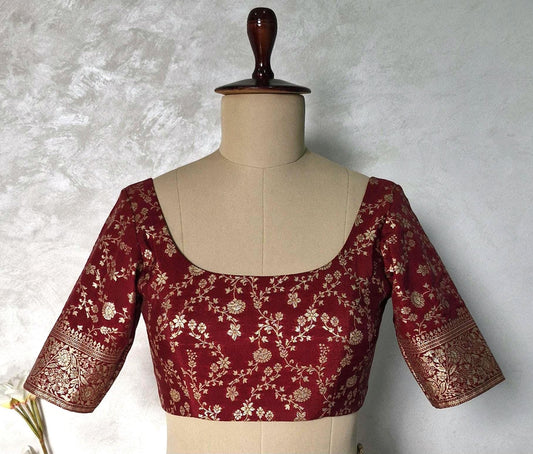 Maroon Banarasi Brocade U Neck Blouse DVBL_446