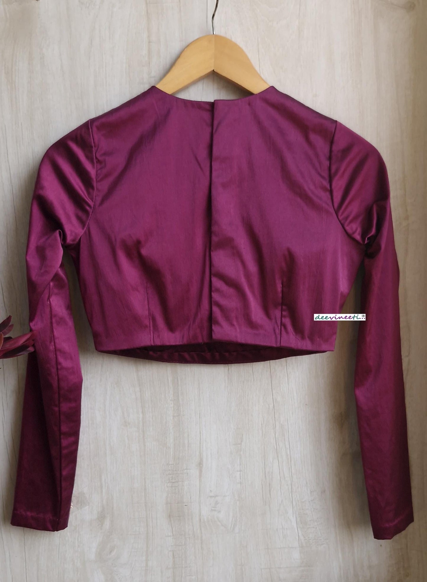 Purple Wine Lycra Satin Jewel Neck Blouse DVBL_391