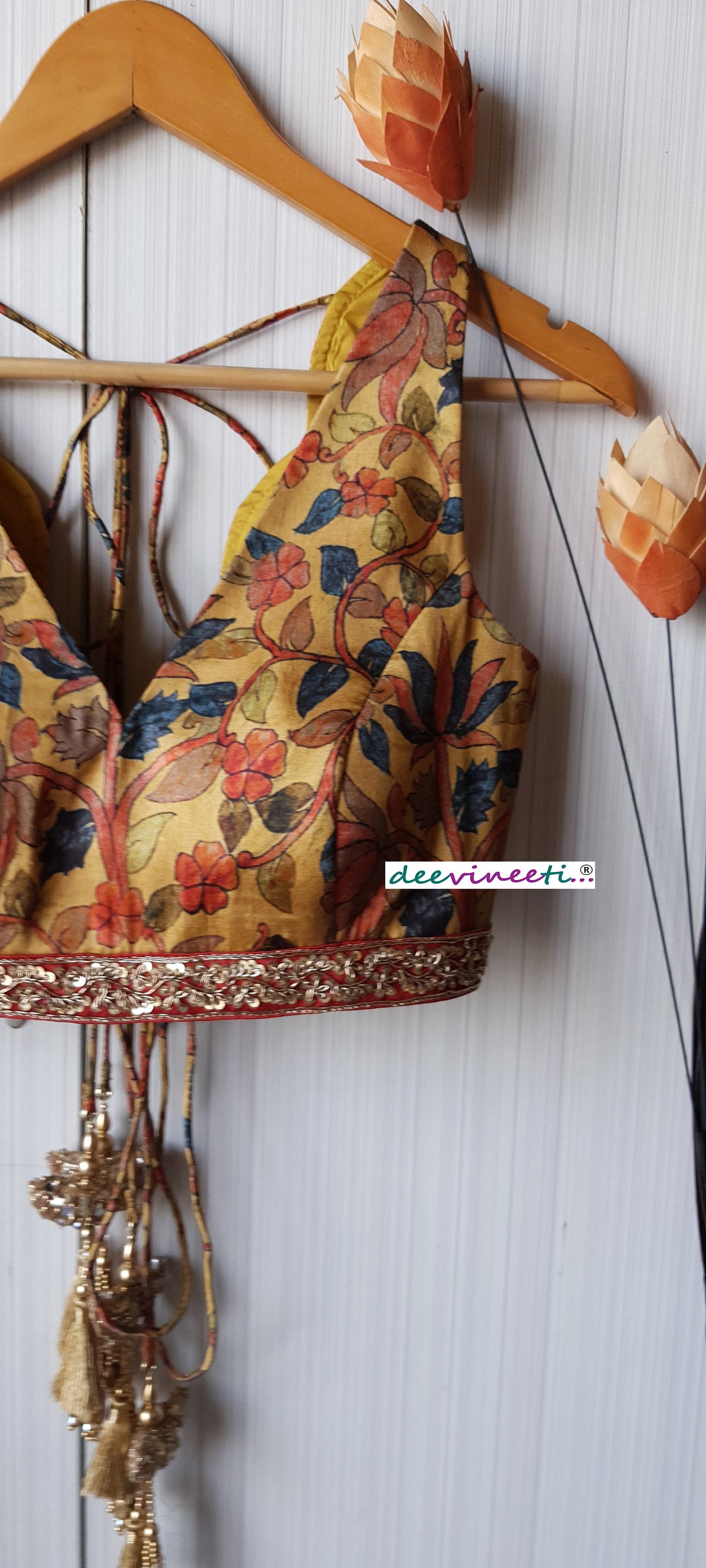 Medallion Yellow Printed  Scallop Neck Blouse DVBL_241