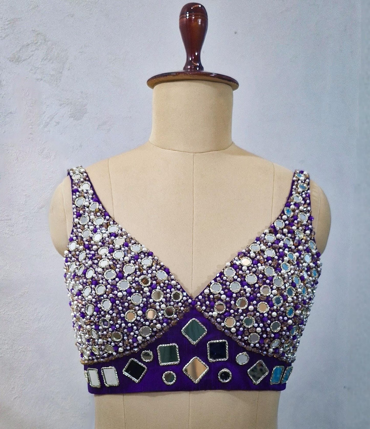 Beads and Mirror Hand Embroidered Purple Raw Silk Blouse DVBL_431