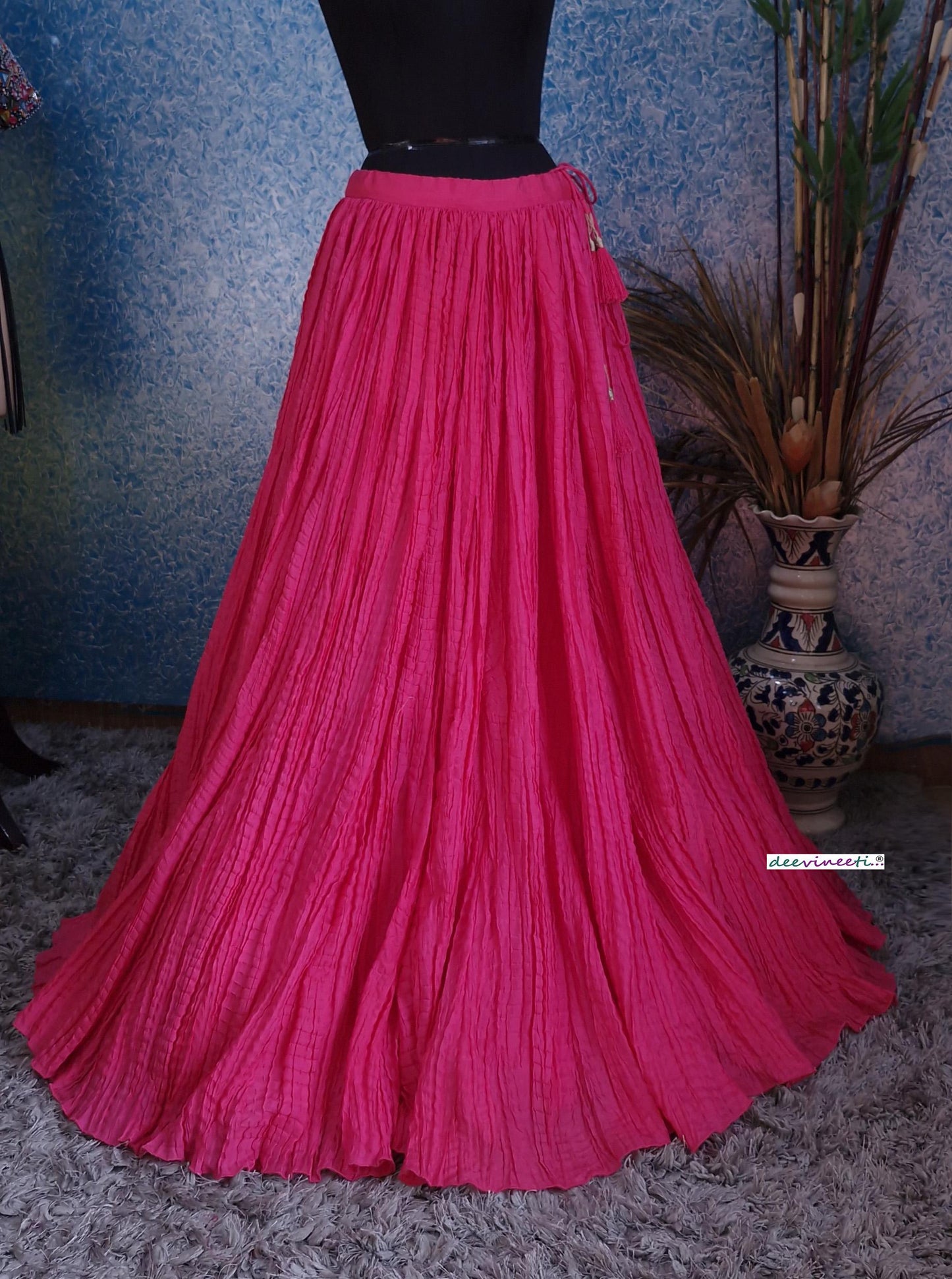 Hot Pink Crush Silk Lehenga Skirt DVLS_050