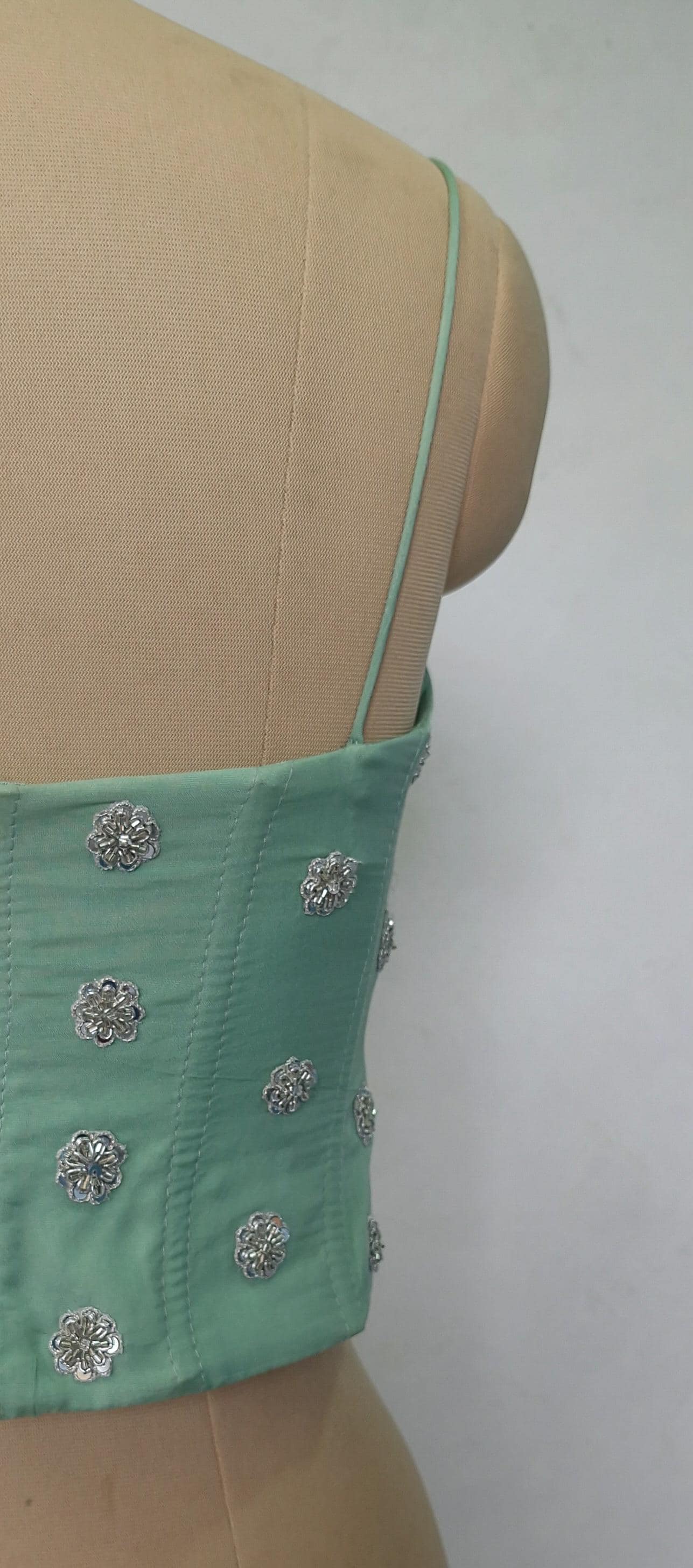 Mint Green Viscose Organza Spaghetti Corset Blouse DVCB_006