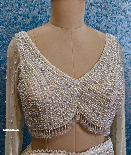 Beads and Sequins Hand Embroidered  V Neck Blouse DVBL_361