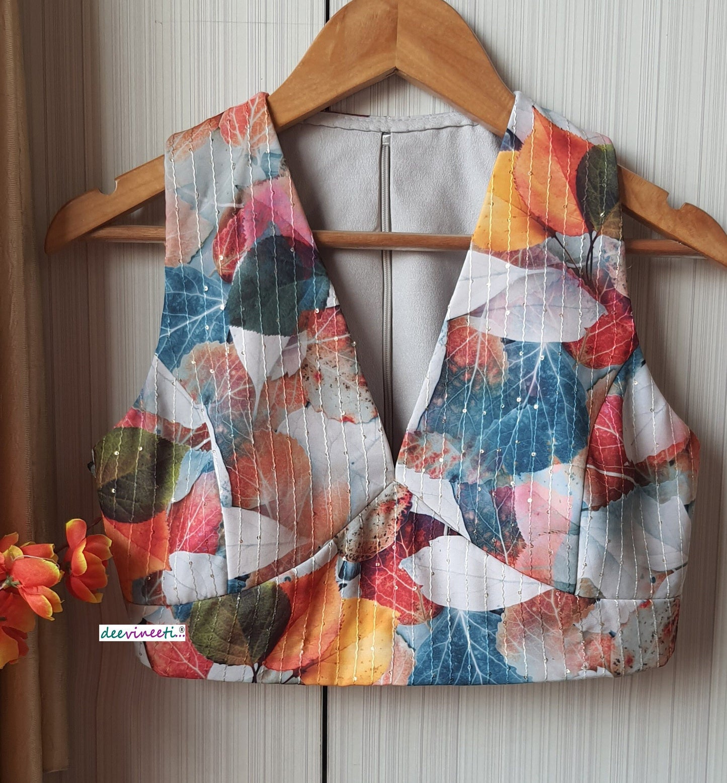 Multicolor Printed V Neck Blouse DVBL_177