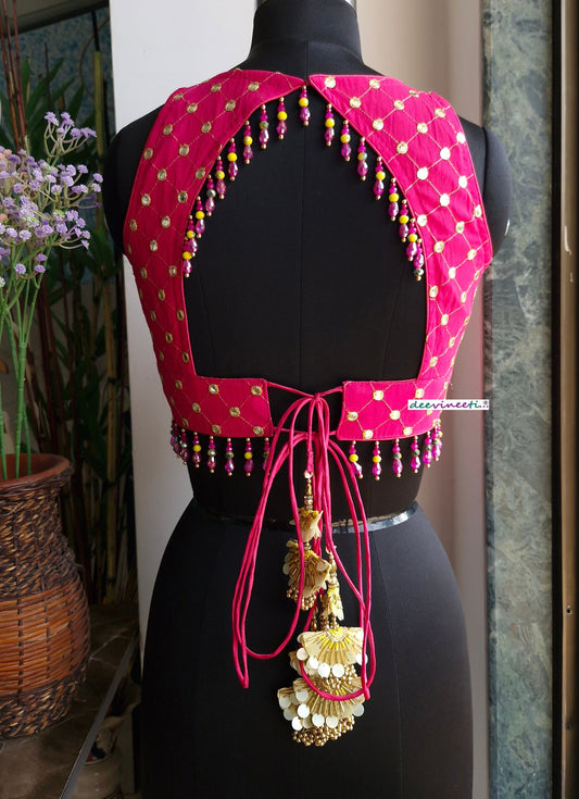 Hot Pink Embroidered Backless Blouse DVBL_336