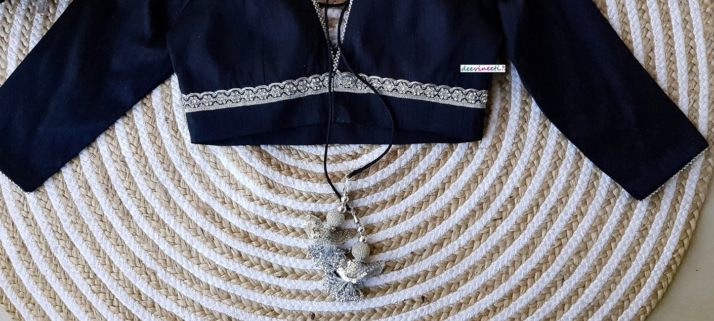 Raw Silk Plunge Neckline Three-fourth Sleeves Blouse  DVBL_163