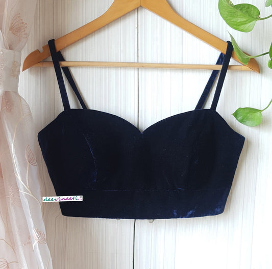 Deep Blue Velvet Deep Sweetheart Neck Spaghetti Blouse DVBL_263
