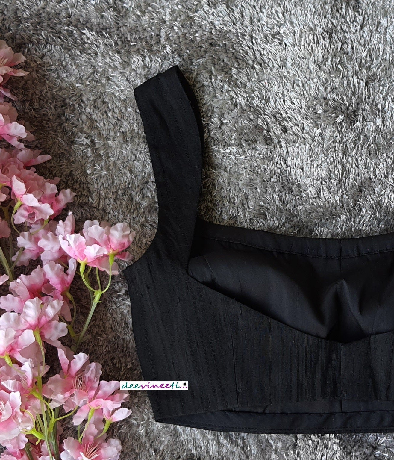 Black Pure Raw Silk Blouse DVBL_256