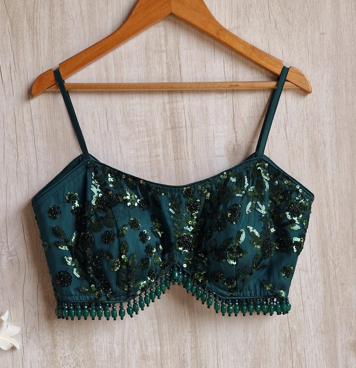 Bottle Green Embroidered Spaghetti Blouse DVBL_454
