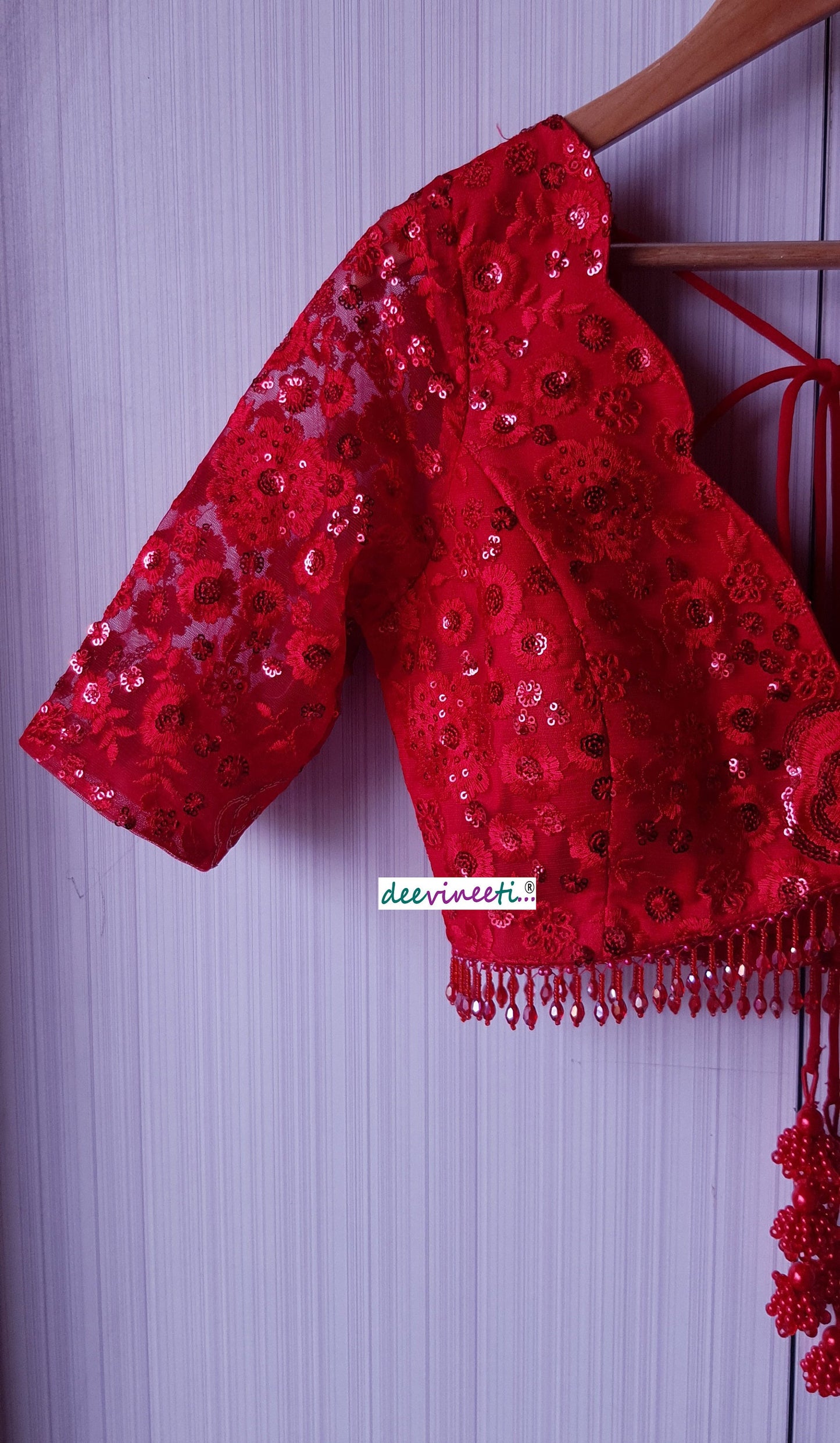 Red Embroidered Scalloped  Neck DVBL_178