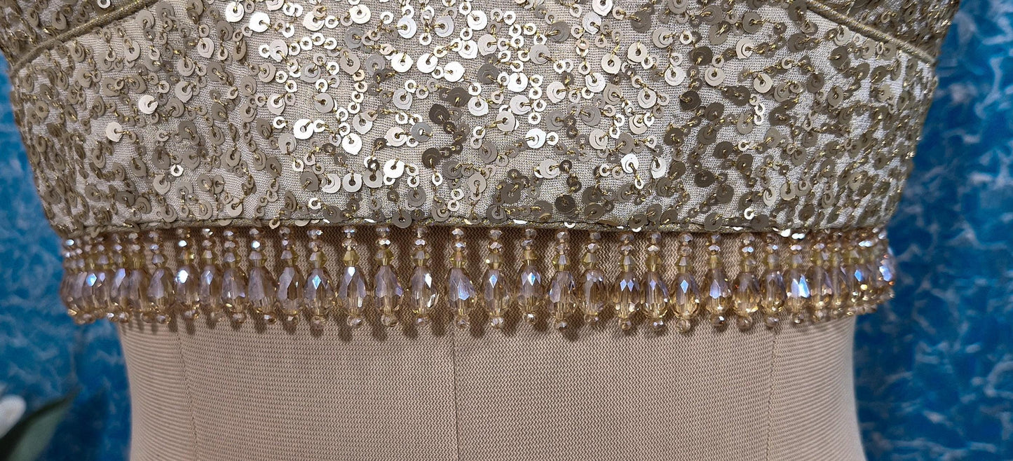 Light Gold Sequins Tissue Silk Sweetheart Neck Blouse DVBL_435